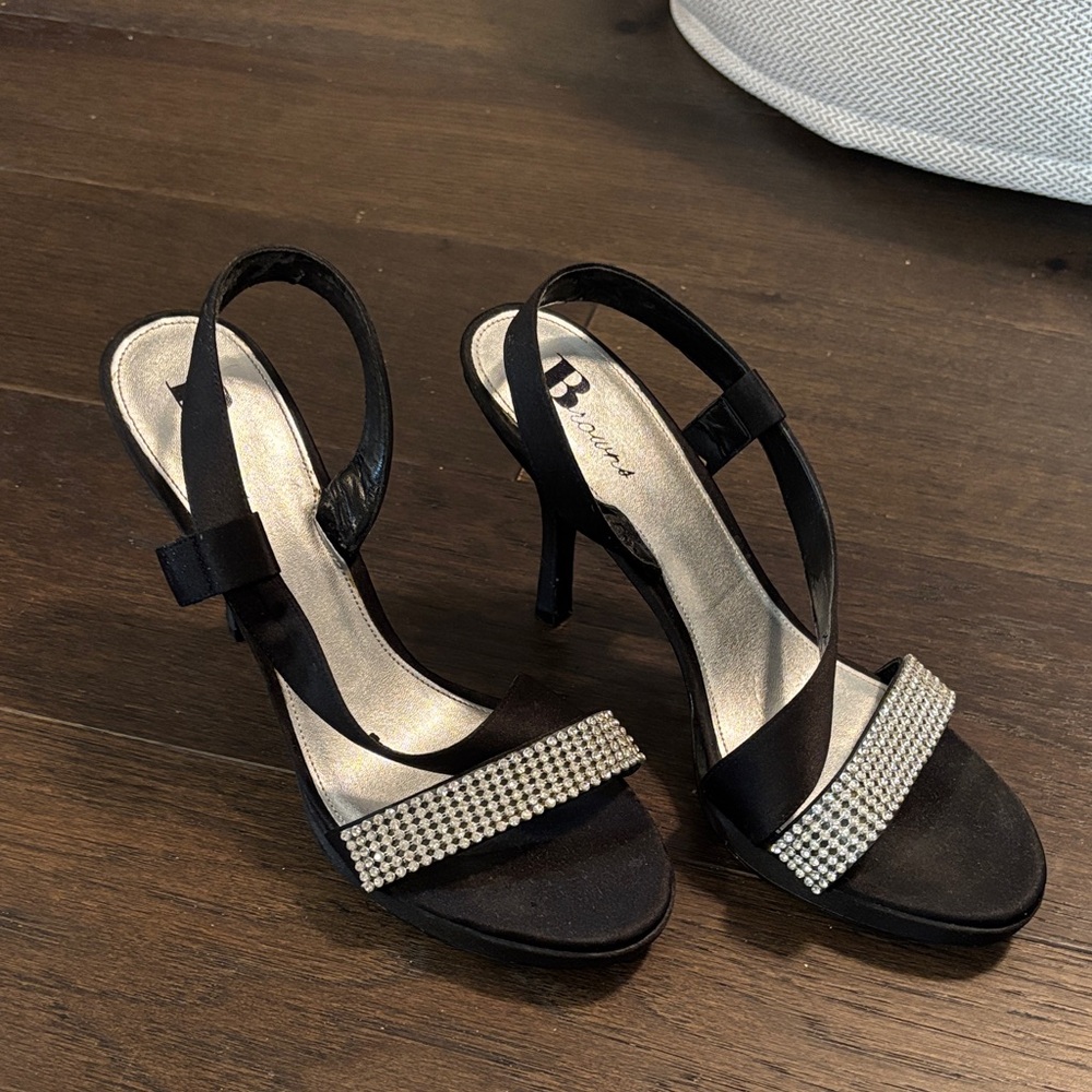 Browns Black Heels with Silver Rhinestone Accents